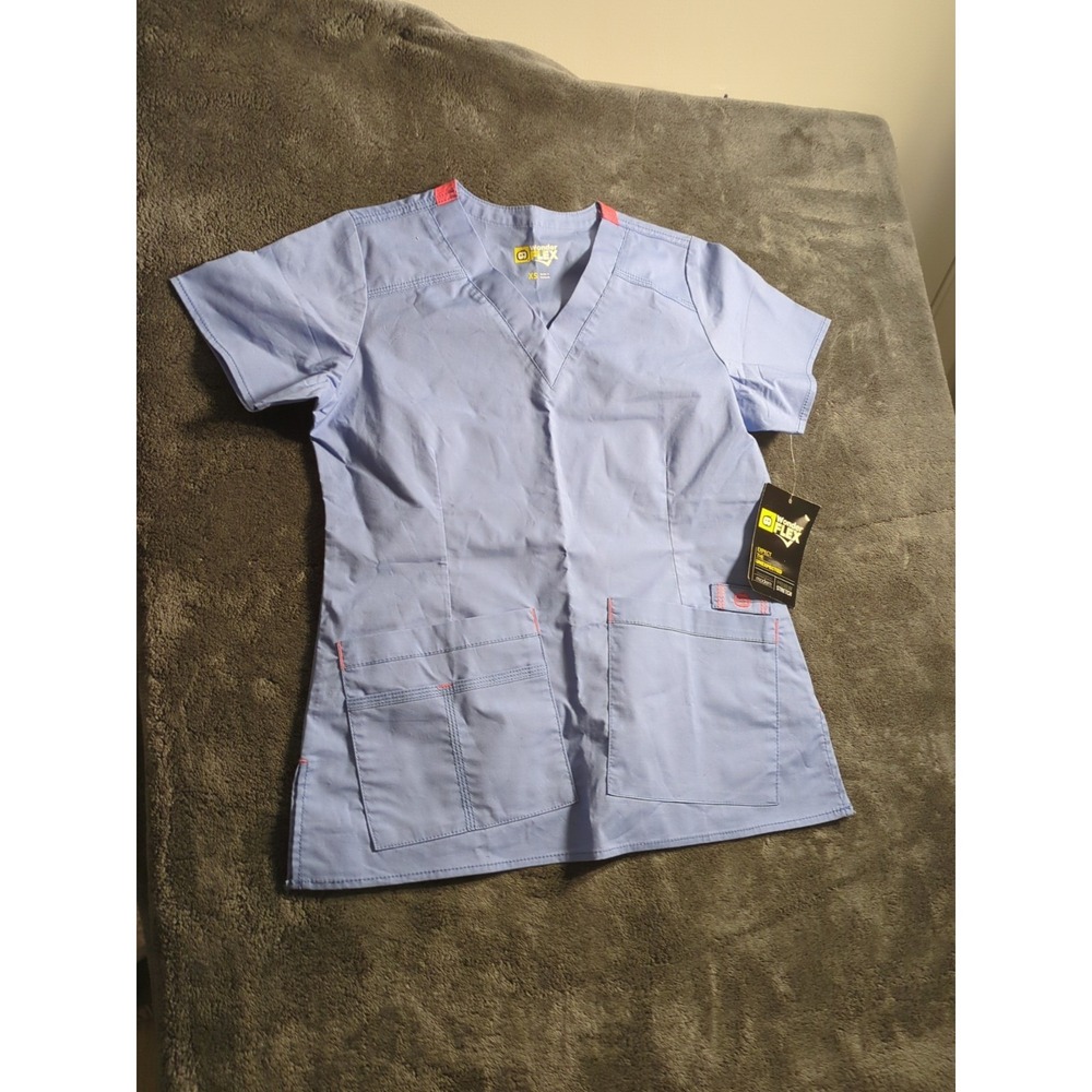 WonderWink Ciel Blue Xs Medical Scrub Top Cotton Polyester Spandex Solid